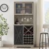 Farmhouse Wine Cabinet ;  Large Capacity Kitchen Sideboard Storage Cabinet With Wine Rack And Glass Holder;  Adjustable Shelf And 16 Square Compartmen