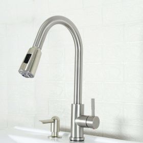 Pull Down Kitchen Sink Faucet with Soap Dispenser; Satin Nickel