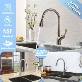 Pull Down Kitchen Faucet with Sprayer Stainless Steel Brushed Nickel - Single Handle Commercial High Arc Pull Out Spray Head with Deck Plate