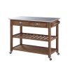 2 Drawers Wooden Frame Kitchen Cart with Metal Top and Casters; Brown and Gray