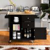 K&K Store Kitchen Cart on 4 Wheels with 2 Drawers and 3 Open Shelves; Kitchen Island with Rubber Wood top for Dinning Room; Black