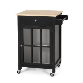 Medway Modern Glass Paneled Kitchen Trolley Black