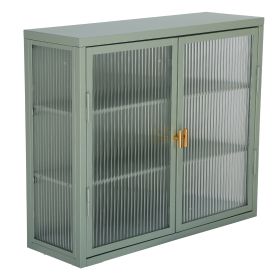 Retro Style Haze Double Glass Door Wall Cabinet With Detachable Shelves for Office; Dining Room; Living Room; Kitchen and Bathroom Mint Green