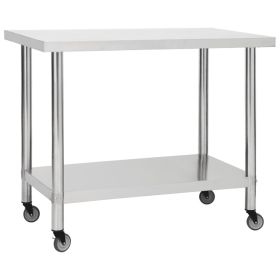 vidaXL Kitchen Work Table with Wheels 39.4"x17.7"x33.5" Stainless Steel