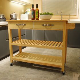 Kitchen Island & Kitchen Cart; Mobile Kitchen Island with Two Lockable Wheels; Rubber Wood Top; Simple Design & Natural Color Give More Imagination of