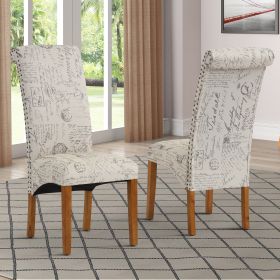 Chairs; Set of 2 Uphostered Kitchen Dining Chairs w/Wood Legs; Padded Seat; Linen Fabric; Nails; Dining Chairs; Ideal for Dining Room; Kitchen; Living