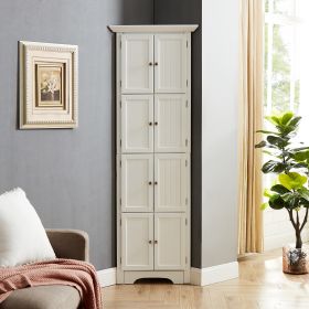 72&quot; Tall Corner Cabinet; Wall Storage Cabinet with 8 Doors and 4 Shelves; for Bathroom; Kitchen; Living Room; or Bedroom; (White)