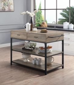 Macaria Kitchen Island; Rustic Oak &amp; Black Finish AC00403