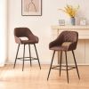 Bar Stools Set of 2 Velvet Leather Brown Breakfast Dining Bar Stools Fixed Height Bar Chairs with Metal Frame and Footrest for Breakfast Bar; Counter;