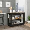 Cala Kitchen Island 46; Six Casters; Two Drawers; Lower Open Shelf -Black / Light Oak