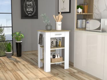 Cala Kitchen Island 23; Two Shelves; Two Drawers -White / Light Oak