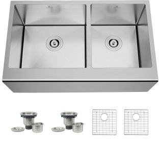 Trustmade 33 x 20 Inches Apron Farmhouse Double Bowl 60/40; 16 Gauge Stainless Steel Kitchen Sink (33&quot; X 20&quot; X 10&quot;)