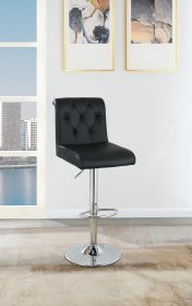 Adjustable Bar stool Gas lift Chair Black Faux Leather Tufted Chrome Base Modern Set of 2 Chairs Dining Kitchen