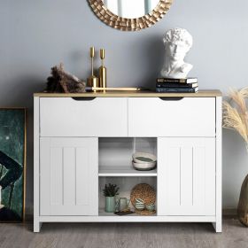 Storage Cabinet with 2 Drawers and 2 Doors and 2 shelves; Industrial Accent Kitchen Cupboard; Free Standing Cabinet; Retro Wooden Sideboard; Side Cabi