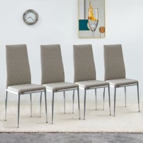 Grid Shaped Armless High Back Dining Chair; 4-piece set; Office Chair. Applicable to DiningRoom; Living Room; Kitchen and Office.Grey Chair and Electr