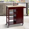 Wooden Rectangular Kitchen Cart with 1 Door and Open Compartments; Espresso Brown; DunaWest