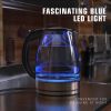 Electric Kettle; 1.7L Glass Boiler Electric Tea Kettle with Blue LED Indicator Light; Cordless Teapot Tea Heater; 304 Stainless Steel Hot Water Kettle