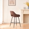 Bar Stools Set of 2 Velvet Leather Brown Breakfast Dining Bar Stools Fixed Height Bar Chairs with Metal Frame and Footrest for Breakfast Bar; Counter;