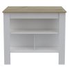 Cala Kitchen Island; Four Legs; Three Shelves -White / Light Oak