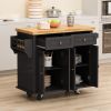 Kitchen Island Cart with Two Storage Cabinets and Two Locking Wheels; 43.31 Inch Width; 4 Door Cabinet and Two Drawers; Spice Rack; Towel Rack (Black)