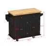 Kitchen Island Cart with Two Storage Cabinets and Two Locking Wheels; 43.31 Inch Width; 4 Door Cabinet and Two Drawers; Spice Rack; Towel Rack (Black)