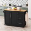 Kitchen Island Cart with 2 Door Cabinet and Three Drawers; 53.5 Inch Width with Spice Rack; Towel Rack (Black)