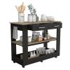 Cala Kitchen Island 46; Six Casters; Two Drawers; Lower Open Shelf -Black / Light Oak