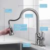 Kitchen Faucet- 3 Modes Pull Down Sprayer Kitchen Sink Faucet; Brushed Nickel Kitchen Faucet Single Handle; 1or3 Holes with Deck Plate; 100% Lead-Free