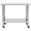 vidaXL Kitchen Work Table with Wheels 39.4"x17.7"x33.5" Stainless Steel