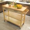 Kitchen Island & Kitchen Cart; Mobile Kitchen Island with Two Lockable Wheels; Rubber Wood Top; Simple Design & Natural Color Give More Imagination of