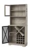 Farmhouse Wine Cabinet ;  Large Capacity Kitchen Sideboard Storage Cabinet With Wine Rack And Glass Holder;  Adjustable Shelf And 16 Square Compartmen