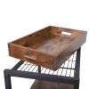 Tray Top Wooden Kitchen Cart with 2 Shelves and Casters; Brown and Black