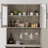 Farmhouse Wine Cabinet ;  Large Capacity Kitchen Sideboard Storage Cabinet With Wine Rack And Glass Holder;  Adjustable Shelf And 16 Square Compartmen