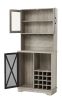 Farmhouse Wine Cabinet ;  Large Capacity Kitchen Sideboard Storage Cabinet With Wine Rack And Glass Holder;  Adjustable Shelf And 16 Square Compartmen