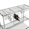 Bar Serving Cart with Glass Holder and Wine Rack, 3-Tier Kitchen Trolley with Tempered Glass Shelves and Chrome-Finished Metal Frame, Mobile Wine Cart