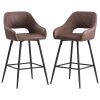 Bar Stools Set of 2 Velvet Leather Brown Breakfast Dining Bar Stools Fixed Height Bar Chairs with Metal Frame and Footrest for Breakfast Bar; Counter;