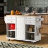 kitchen island cart with Spice Rack; Towel Rack & Drawer; Rubber wood desktop; 5 wheels including 4 lockable wheels; 52.8inch width (White)