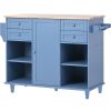 K&K kitchen island cart with Spice Rack; Towel Rack & Drawer; Rubber wood desktop; 5 wheels including 4 lockable wheels; 52.8inch width (Blue)