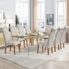 Chairs; Set of 2 Uphostered Kitchen Dining Chairs w/Wood Legs; Padded Seat; Linen Fabric; Nails; Dining Chairs; Ideal for Dining Room; Kitchen; Living