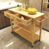 Kitchen Island & Kitchen Cart; Mobile Kitchen Island with Two Lockable Wheels; Rubber Wood Top; Simple Design & Natural Color Give More Imagination of