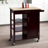 Wooden Rectangular Kitchen Cart with 1 Door and Open Compartments; Espresso Brown; DunaWest