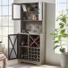 Farmhouse Wine Cabinet ;  Large Capacity Kitchen Sideboard Storage Cabinet With Wine Rack And Glass Holder;  Adjustable Shelf And 16 Square Compartmen