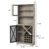 Farmhouse Wine Cabinet ;  Large Capacity Kitchen Sideboard Storage Cabinet With Wine Rack And Glass Holder;  Adjustable Shelf And 16 Square Compartmen