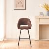 Bar Stools Set of 2 Velvet Leather Brown Breakfast Dining Bar Stools Fixed Height Bar Chairs with Metal Frame and Footrest for Breakfast Bar; Counter;