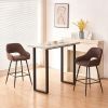 Bar Stools Set of 2 Velvet Leather Brown Breakfast Dining Bar Stools Fixed Height Bar Chairs with Metal Frame and Footrest for Breakfast Bar; Counter;