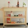 Kitchen Island & Kitchen Cart; Mobile Kitchen Island with Two Lockable Wheels; Rubber Wood Top; Simple Design & Natural Color Give More Imagination of