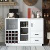 TREXM Kitchen Functional Sideboard with Glass Sliding Door and Integrated 16 Bar Wine Compartment; Wineglass Holders (White)