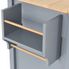 Kitchen Island Cart with Solid Wood Top and Locking Wheels; 54.3 Inch Width; 4 Door Cabinet and Two Drawers; Spice Rack; Towel Rack (Grey Blue)