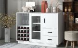 TREXM Kitchen Functional Sideboard with Glass Sliding Door and Integrated 16 Bar Wine Compartment; Wineglass Holders (White)