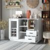 TREXM Kitchen Functional Sideboard with Glass Sliding Door and Integrated 16 Bar Wine Compartment; Wineglass Holders (White)